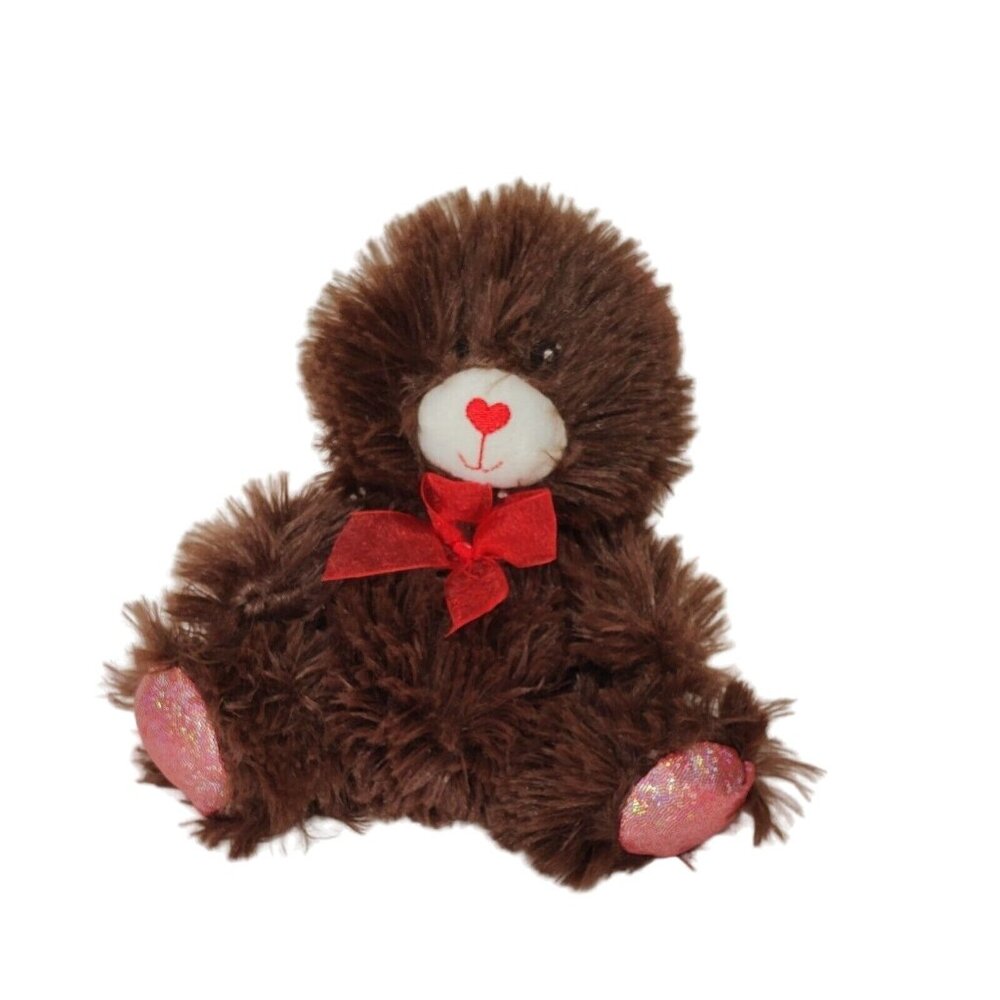 Greenbrier Brown Bear Plush Stuffed Animal Heart Nose with Glitter Ears and Feet
